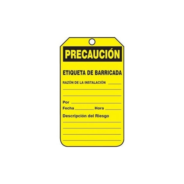 Accuform Spanish Safety Tags, CAUTION BARRICADE TAG, 5.75in x 3.25in, PF-Cardstock, 25PK SHTAB105CTP - main